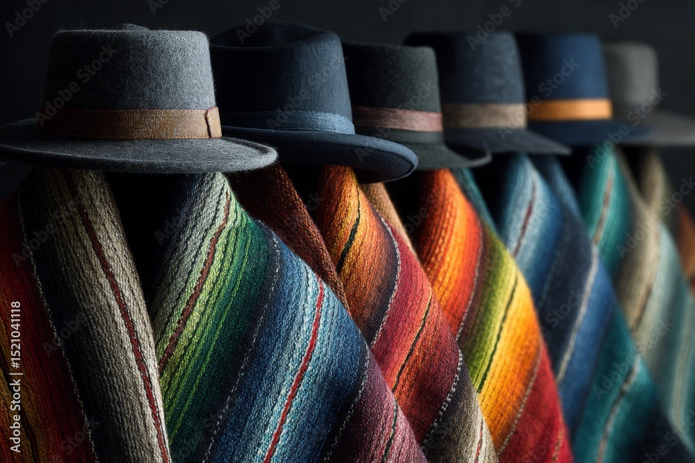 Poster colorful woven blankets and stylish hats displayed in a cozy setting highlighting craftsmanship and 