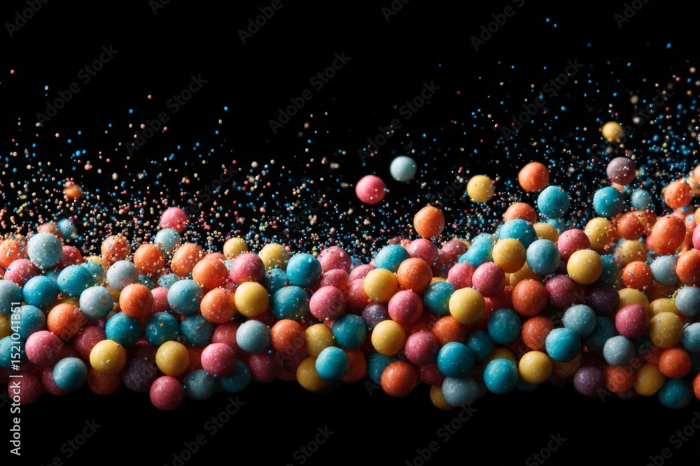 Poster colorful spheres burst against a dark backdrop creating a dynamic and vibrant display of motion and 