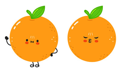 Two adorable cartoon Oranges with charming expressions on a white background
