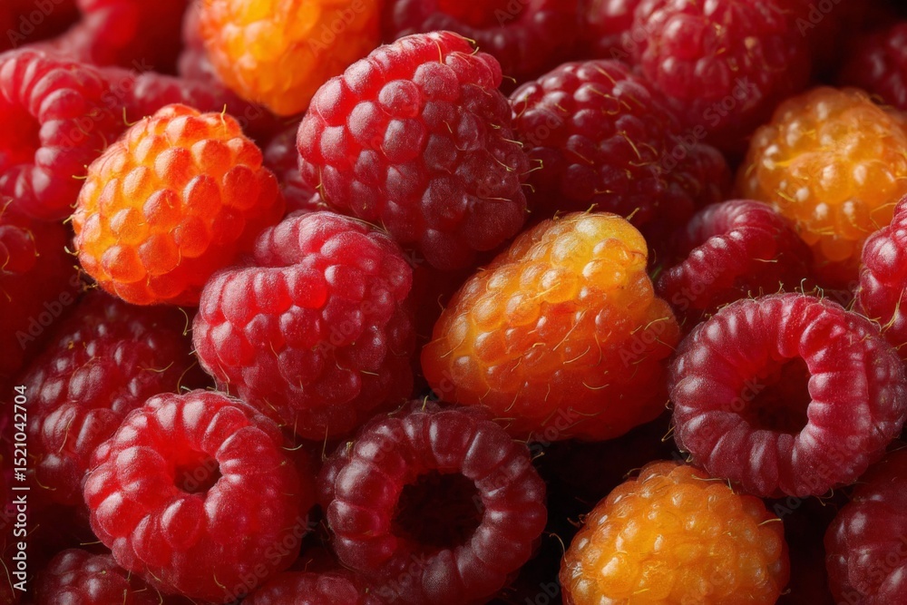Poster fresh raspberries in vibrant red and orange hues displayed in a close-up arrangement for an appealin