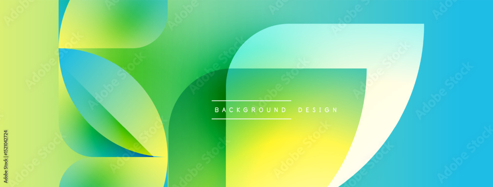 Fototapete Abstract gradient shapes overlap, creating dynamic visual effect. Yellow, green, blue hues blend smoothly. Modern design element.