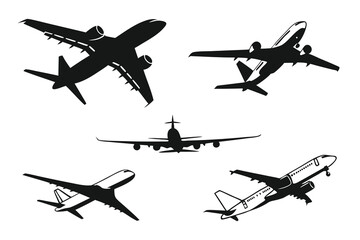Six Diverse Airplane Silhouettes Vector EPS Illustration Set