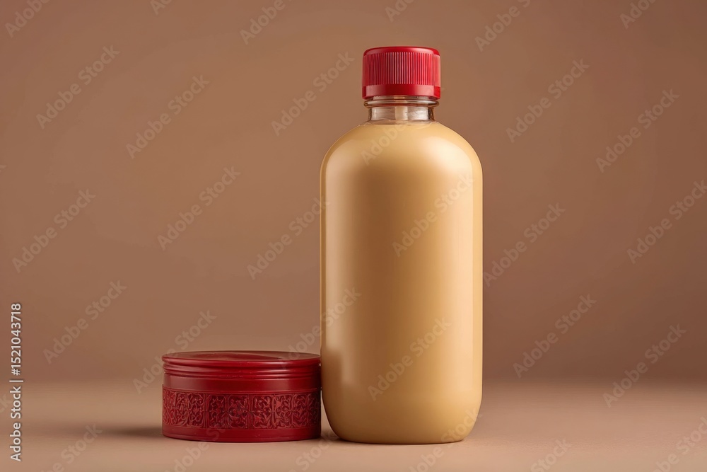 Poster Unique blend of beverages in a minimalistic setting featuring a bottle and a jar