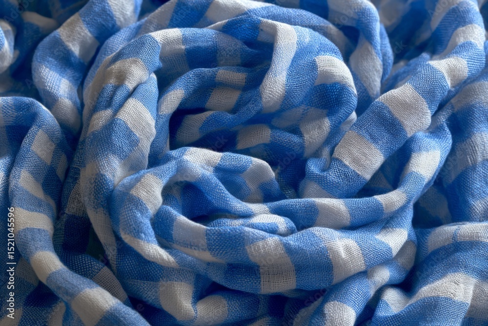Poster Fabric close-up displaying blue and white checkered pattern in soft texture highlighting intricate details and design elements