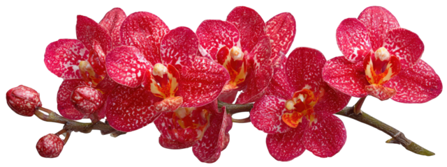 Vibrant and stunning orchid with bright red petals and intricate patterns, showcasing its beauty against clean background. This flower symbolizes elegance and grace, making it perfect choice