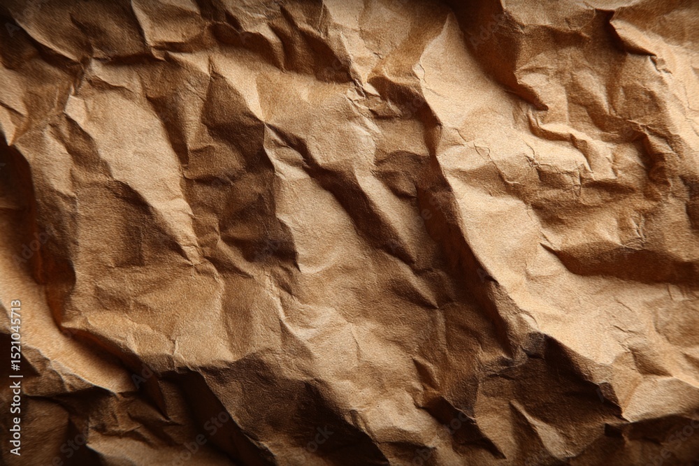 Poster crumpled brown paper texture with intricate patterns captured in natural light showcasing organic ap