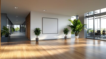 Obraz premium Bright and airy modern office interior with open layout