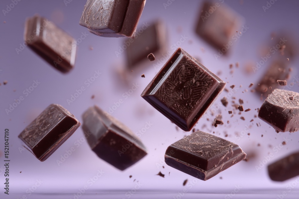 Aufkleber Flying chocolate squares create a captivating display against a minimalistic background