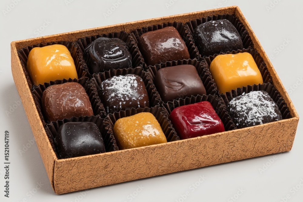 Poster delicious assorted chocolates in an elegant box on display for a special occasion or gift