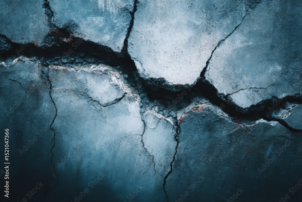 Poster Cracked concrete surface displaying intricate patterns illuminated by soft lighting at dusk