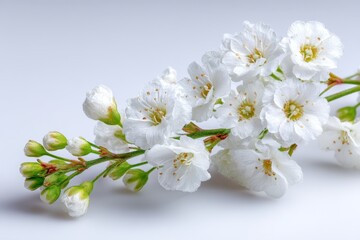 Fototapeta premium Beautiful white blossoms captured in springtime with delicate petals and fresh green buds