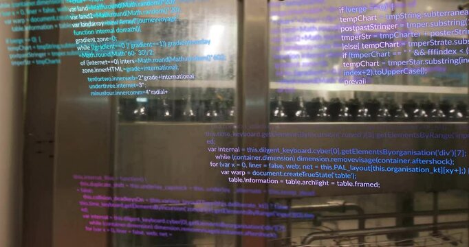 Upon overlay activation, automated bottling conveyors moving bottles through washer displaying code