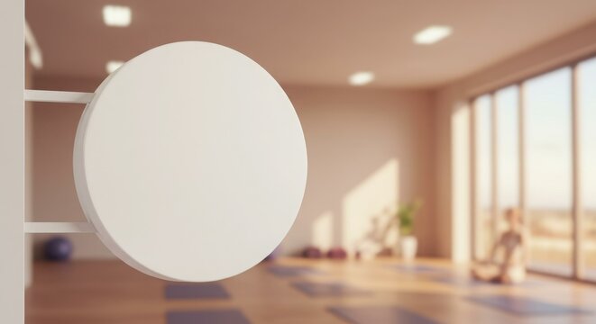 Blank Circular Sign in Sunlit Yoga Studio