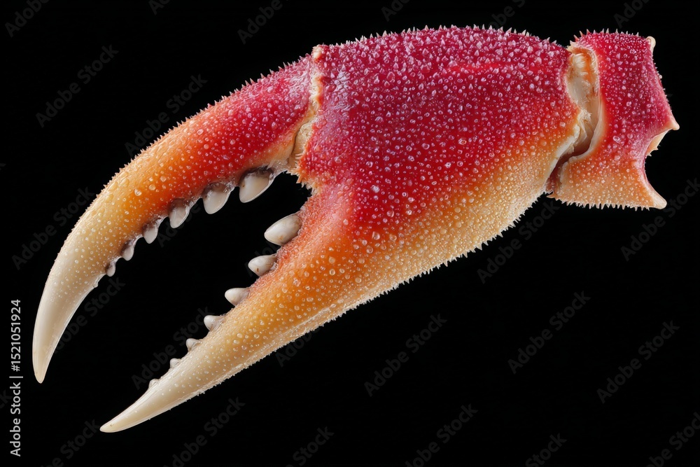 Poster Close-up of a vibrant crab claw showcasing intricate texture and color variations against a dark background