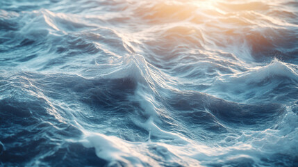 Ocean surface with active waves rolling through the water