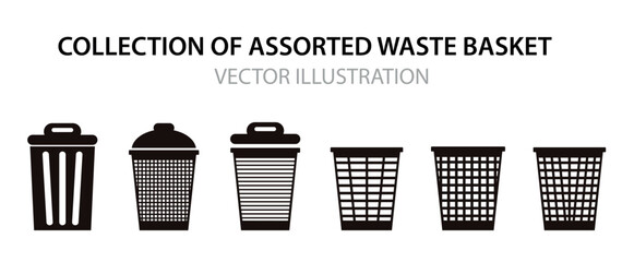 Trash Bin, Trash Can Icons - Vector Set. Waste Sorting Concept Vector Illustration. Vector illustration