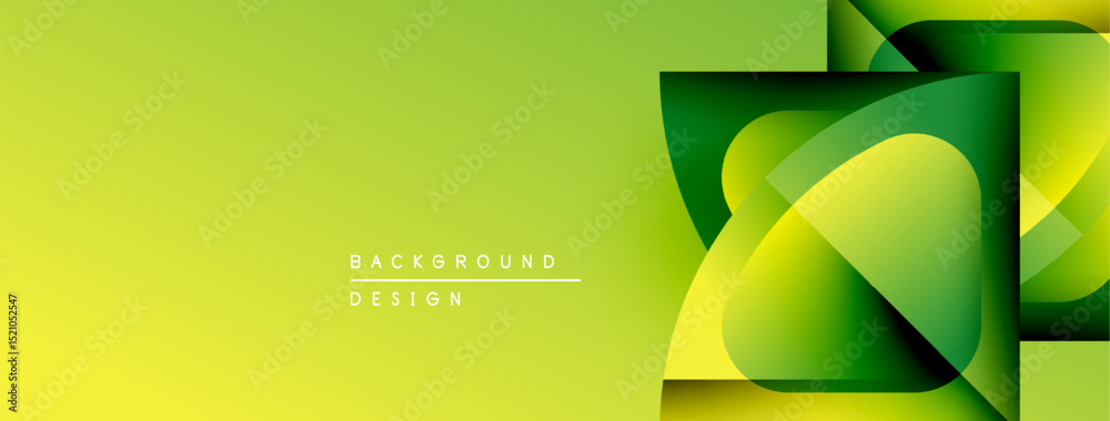 Poster Abstract green background design. Overlapping shapes create dynamic visual effect. Gradient colors add depth, modern aesthetic.