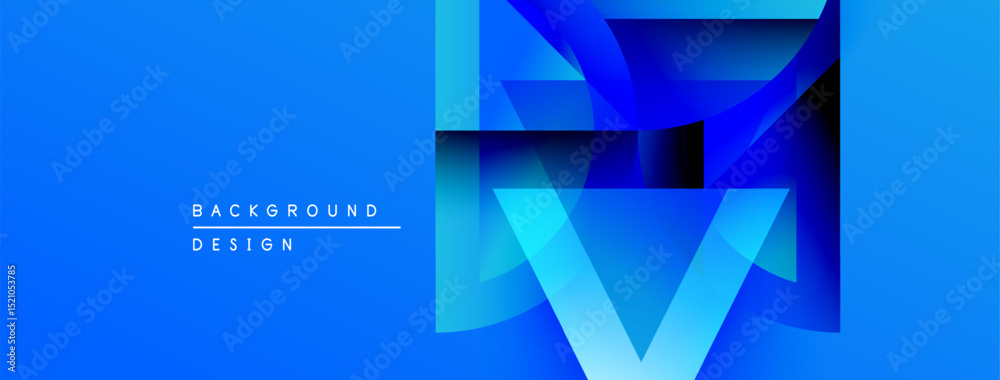 Poster Bright blue abstract design. Geometric shapes overlap creating dynamic visual effect. Modern background suitable for presentations, websites.