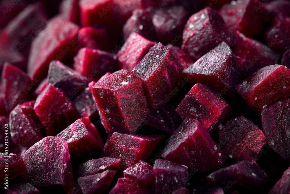 Poster diced beets arranged in a vibrant and colorful display perfect for healthy eating and culinary creat