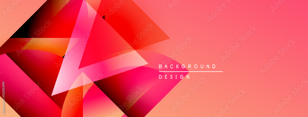 Aufkleber Abstract geometric shapes overlap, creating vibrant pink, red gradients. Background features text background design. Modern, dynamic visual composition.
