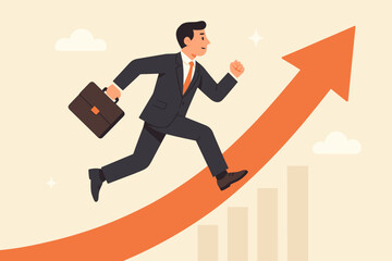Determined Businessman Climbing Career Ladder. Success, Growth, Achievement, Progress, Professional Development. Corporate Ambition, Financial Goal, Business Opportunity