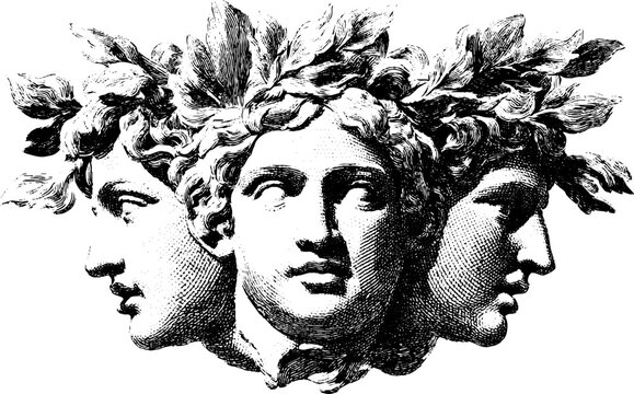 Engraved illustration of sculpted female figures in classical style