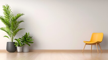 Bright and minimalist office interior with plants and furniture
