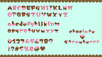 Strawberry Chocolate Vector Alphabet with Editable Swatches – Cute Font with Numbers and Symbols