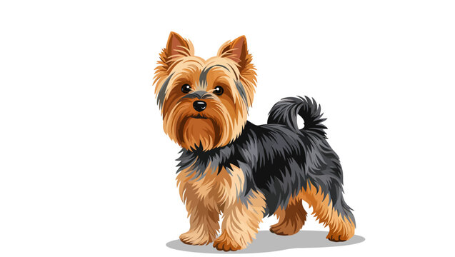 This charming vector illustration features a Yorkie, a small dog with a long, flowing coat and a perky expression, set against a pristine white backdrop.