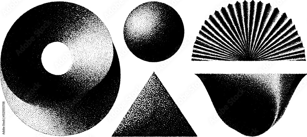 Poster abstract geometric shapes with smooth curves and engraved patterns for artistic design
