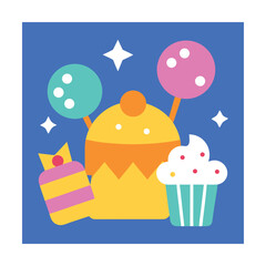 Cartoon Card With Cupcakes Stars And Candy