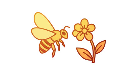 Floral Nature Vector Illustration of Bee and Flower Modern Decorative Vector Art