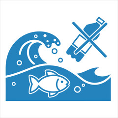 Environmental Icon Vector Art with Ocean Pollution Fish and Bottle Illustration