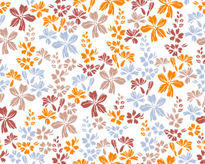 Little meadow forget-me-not flowers endless ornament vector illustration. Millefleurs rustic motif. Floral fabric print with flower inflorescences. Forget-me-nots bloom summer print.