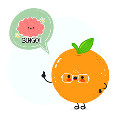 A funny cartoon Orange character has a clever idea, illustrated with a Bingo thought bubble.