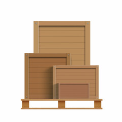 Lots of wooden boxes on a wooden pallet. Isolated on a white background. Vector illustration