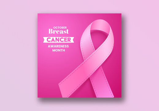 October Breast Cancer Awareness Month Editable Social Media Post with Pink Ribbon for Female Empowerment Messaging, Campaigns and Health Promotions.