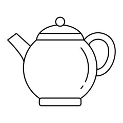 Teapot Outline Icon – Classic Japanese Tea Pot Vector Line Illustration