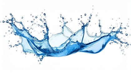 Dynamic Blue Water Splash Isolated on White Background