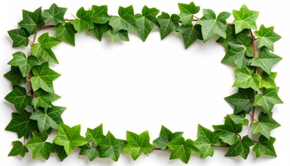 Fototapeta premium Green Ivy Leaves Frame on White Background