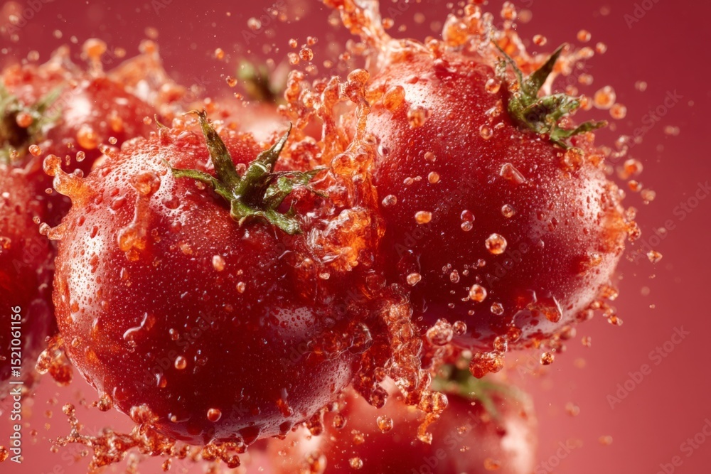 Aufkleber fresh red tomatoes splashing against a vibrant background in a dynamic, colorful display of freshnes