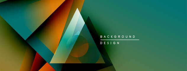 Abstract geometric shapes overlap. Teal, orange, red hues dominate design. Modern background suitable for banners, presentations.