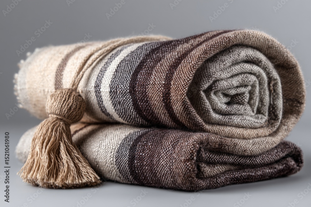 Poster elegant woven towels with tassels folded neatly for a stylish decorative touch in a modern setting