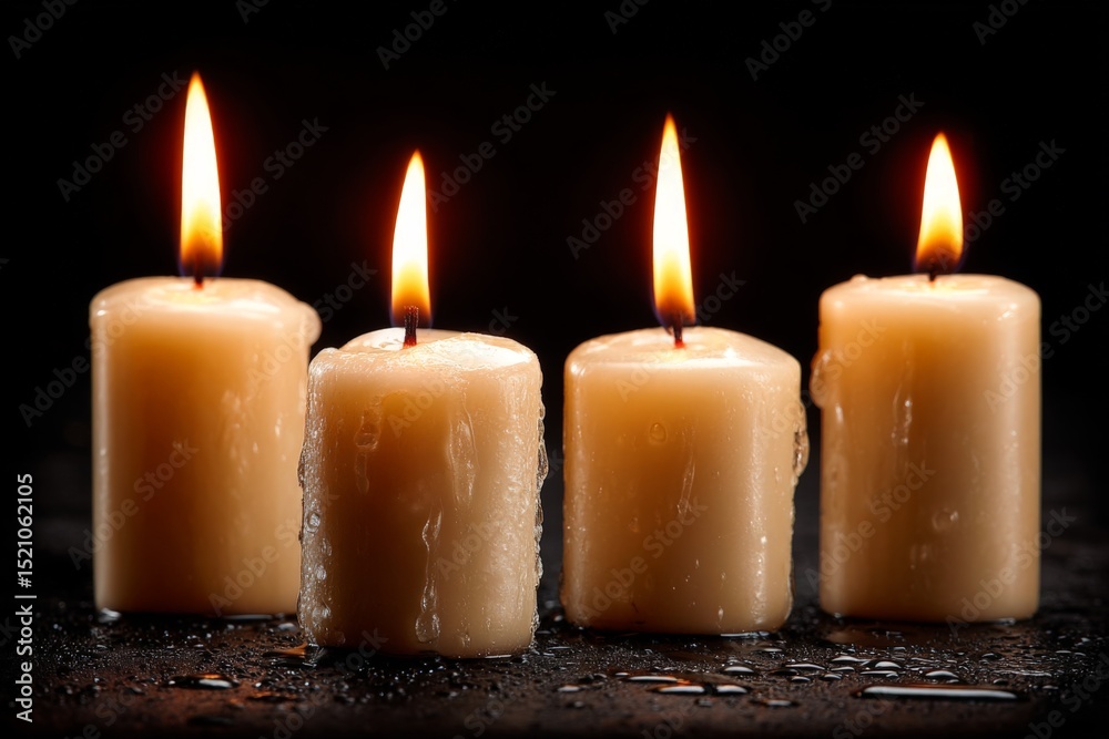 Poster soft glow of lit candles on a dark surface creates a warm and tranquil atmosphere during a calm even