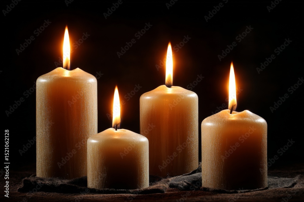 Aufkleber Warm glow from four lit candles creating a calming atmosphere in a dark setting