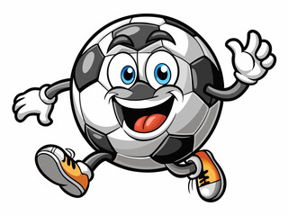 Obraz premium Vector of Cartoon retro groovy soccer ball character playing football on white isolated background