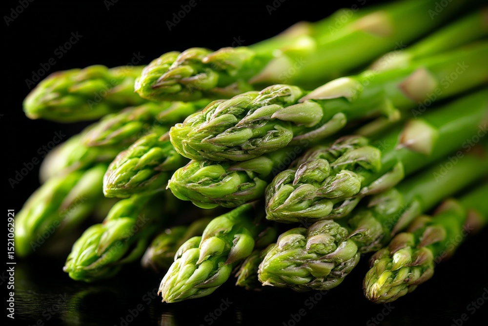 Poster fresh asparagus spears arranged neatly on a dark surface ready for cooking or serving in a culinary 
