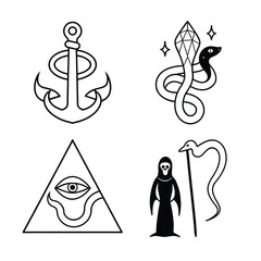 Mystical Tattoo Designs: Anchor, Serpent, Eye, Grim Reaper
