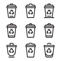 Recycling Bin Icon Set Collection. Set of Recycling Bins Icons
