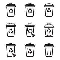 Recycling Bin Icon Set Collection. Set of Recycling Bins Icons
